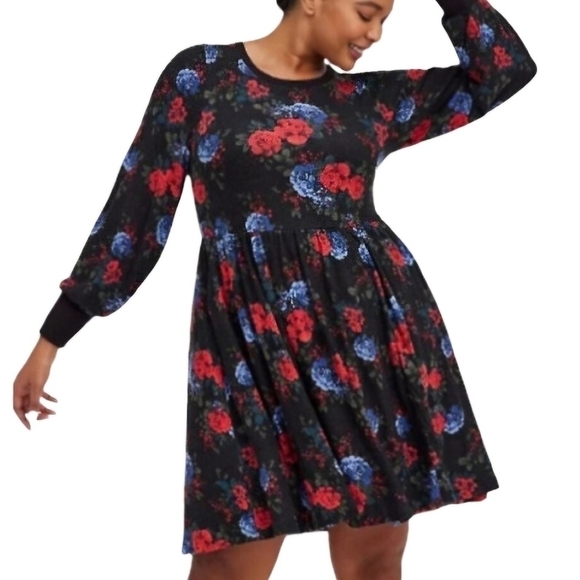 torrid Dresses & Skirts - Torrid New Super Soft Plush Black Floral Baby Doll Dress Size 2(2X)